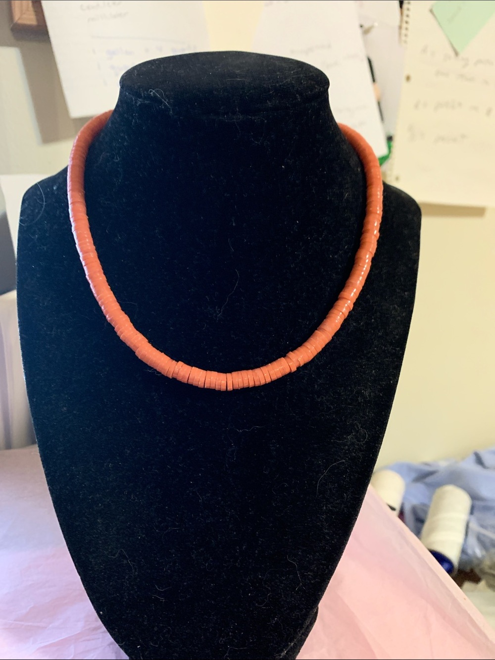 Coral Orange Bead Choker Necklace - Women Jewelry 15”